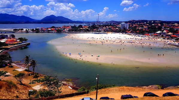 On the beach, white sand