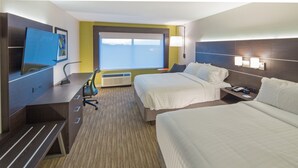 A hotel room with two beds, a desk, a chair, a TV, and a window with a view. - Holiday Inn Express & Suites Indianapolis NW - Zionsville by IHG (Whitestown)