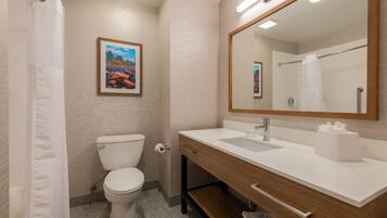 Combined shower/tub, free toiletries, hair dryer (on request), towels