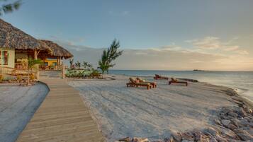 On the beach, kayaking