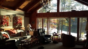 TV, fireplace, DVD player - Your Lakeside Paradise: A/C,  Private Dock, Kayaks & Rowboat on Dexter Pond! (Wayne)