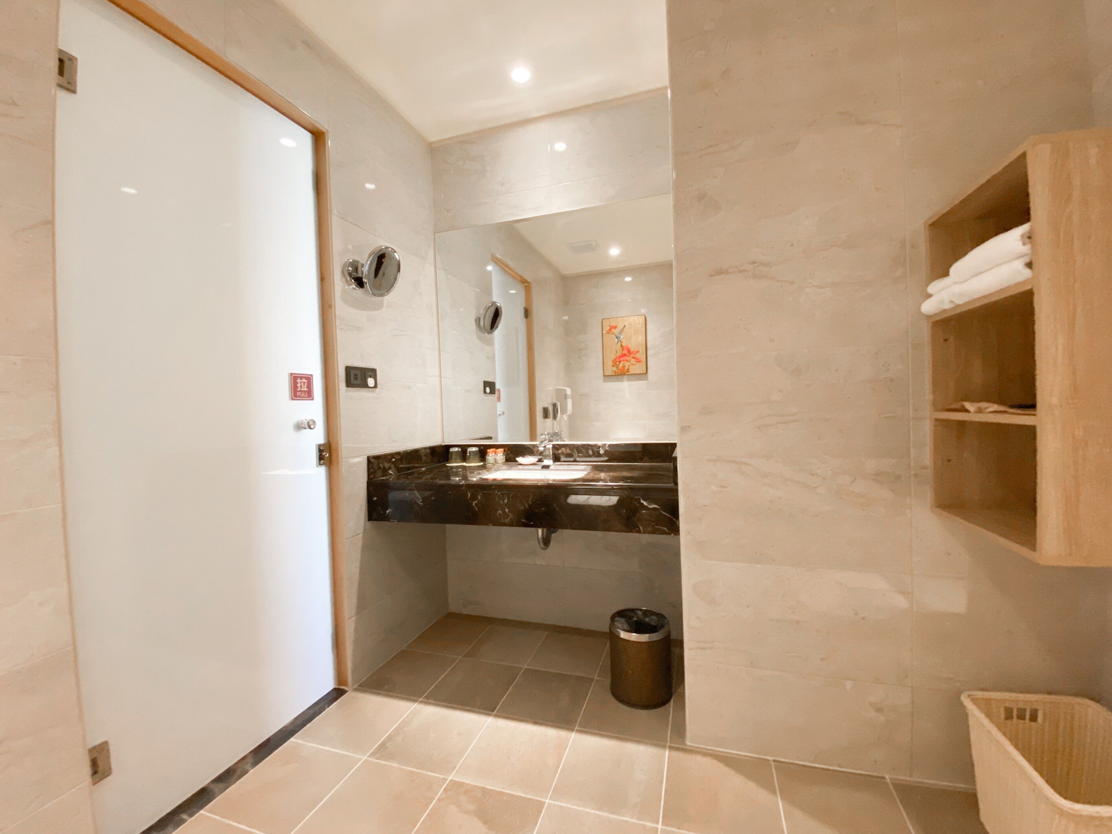 superior suite | bathroom | hair dryer, towels, shampoo, toilet paper