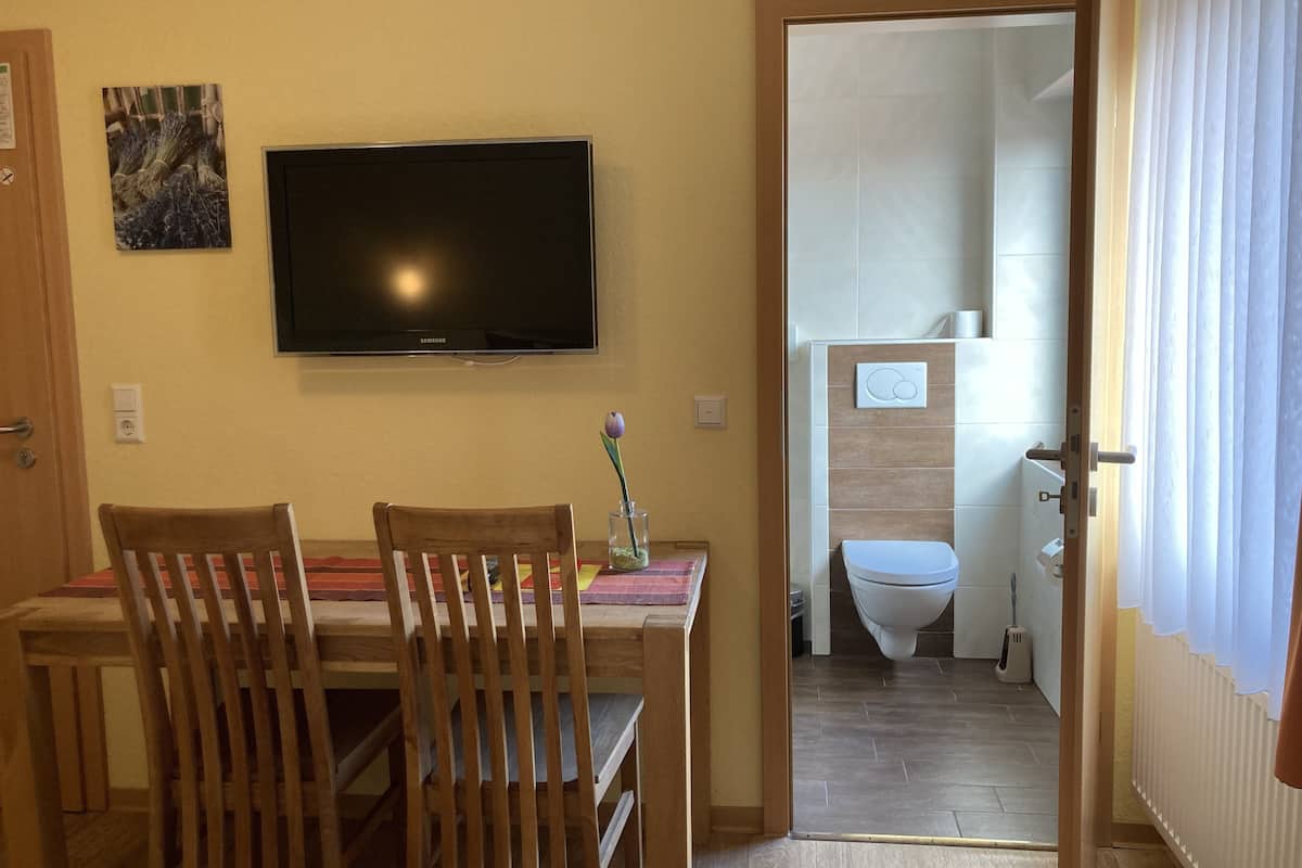 studio, 1 double bed | living area | flat-screen tv