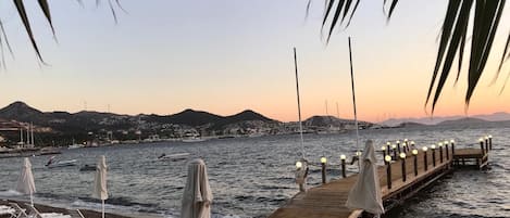 Private beach, sun loungers, beach umbrellas