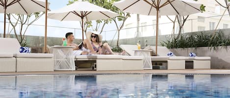 2 outdoor pools, open 6:00 AM to 6:00 PM, pool umbrellas, sun loungers