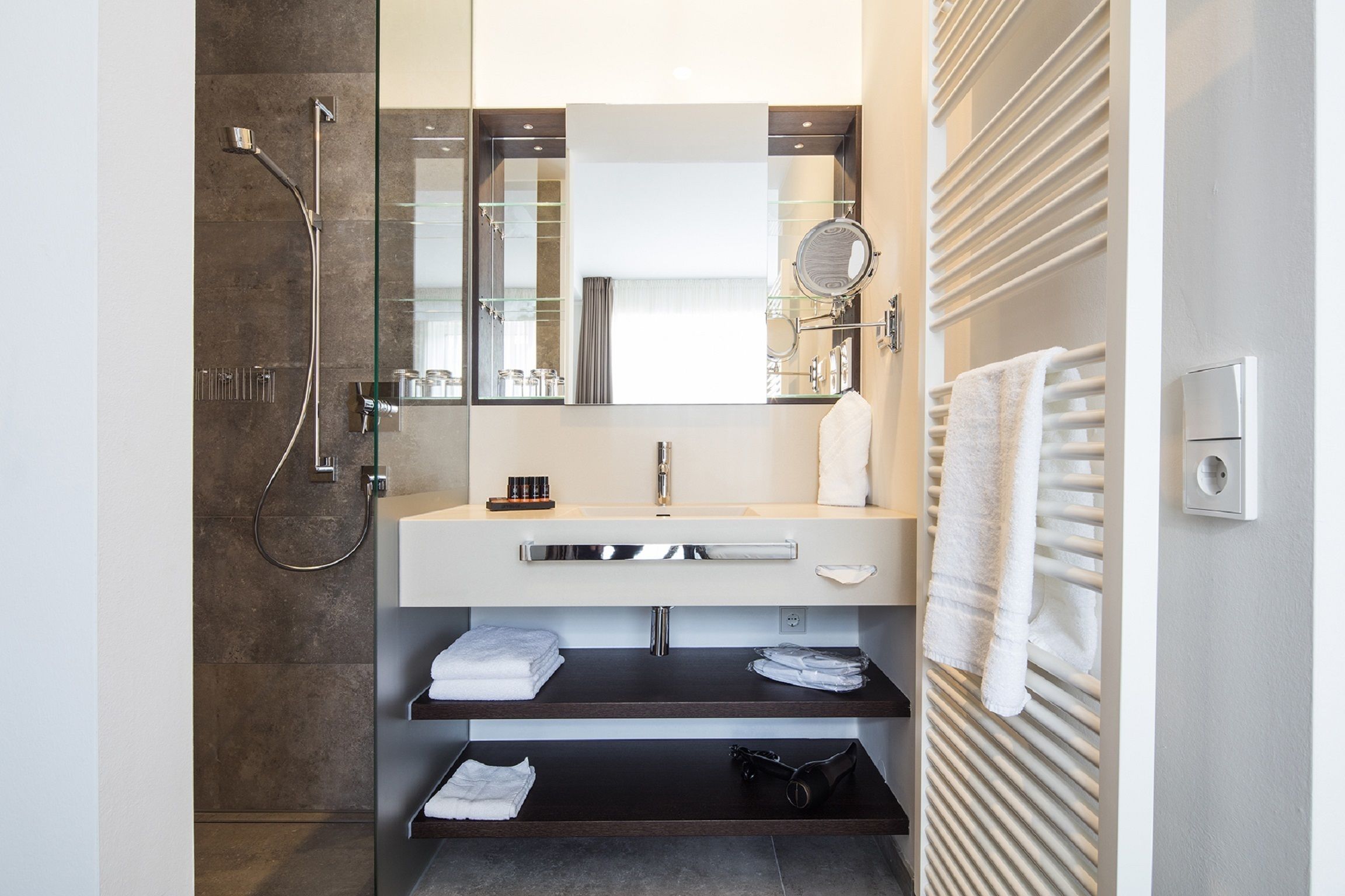 shower, free toiletries, hair dryer, bathrobes