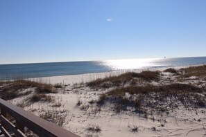 On the beach, sun loungers, beach towels