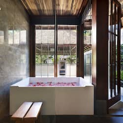 Soka (Garden Pool Villa, Maisonette) | Bathroom | Combined shower/tub, deep soaking tub, rainfall showerhead