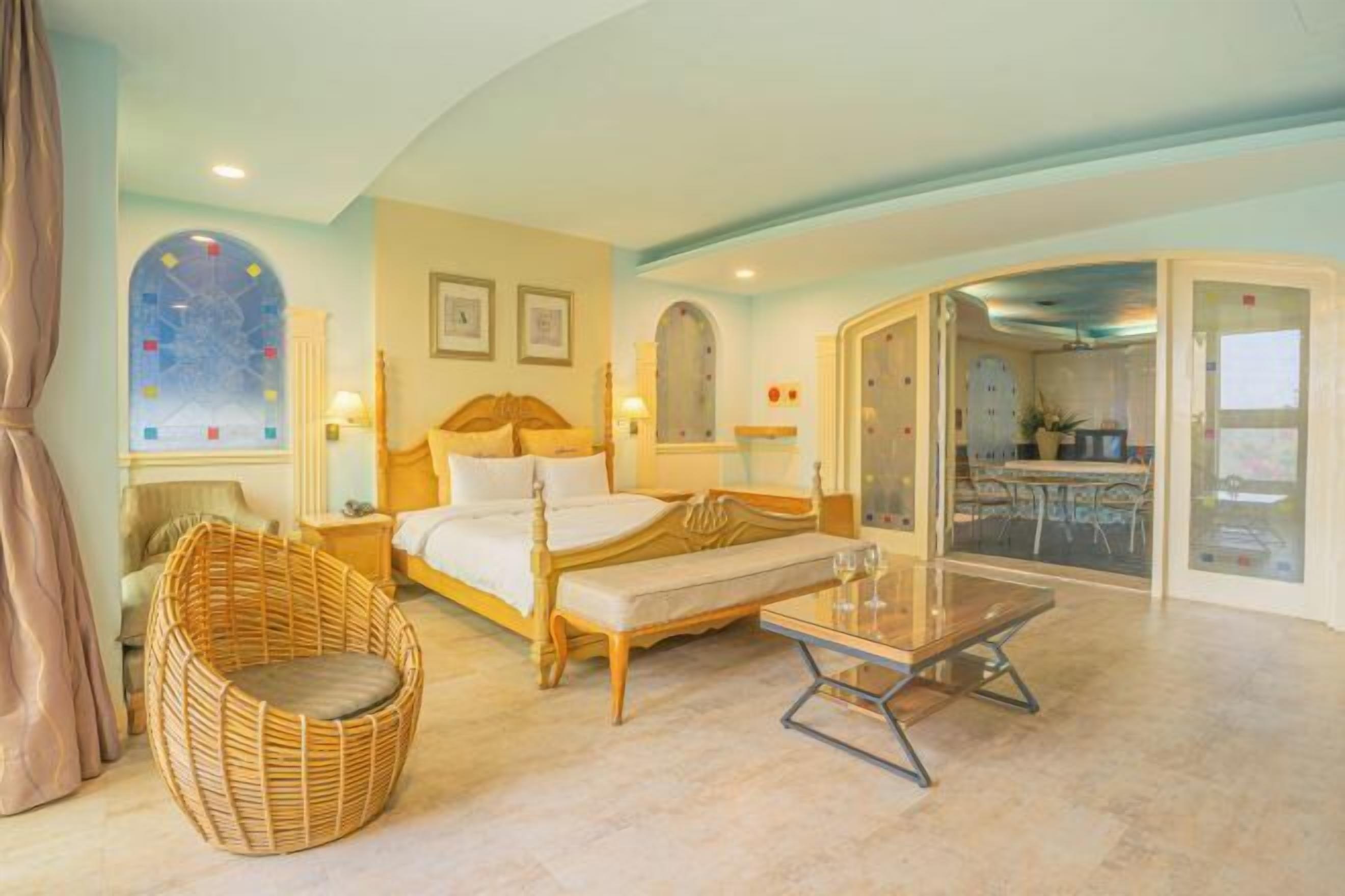 Premium bedding, down comforters, blackout drapes, soundproofing