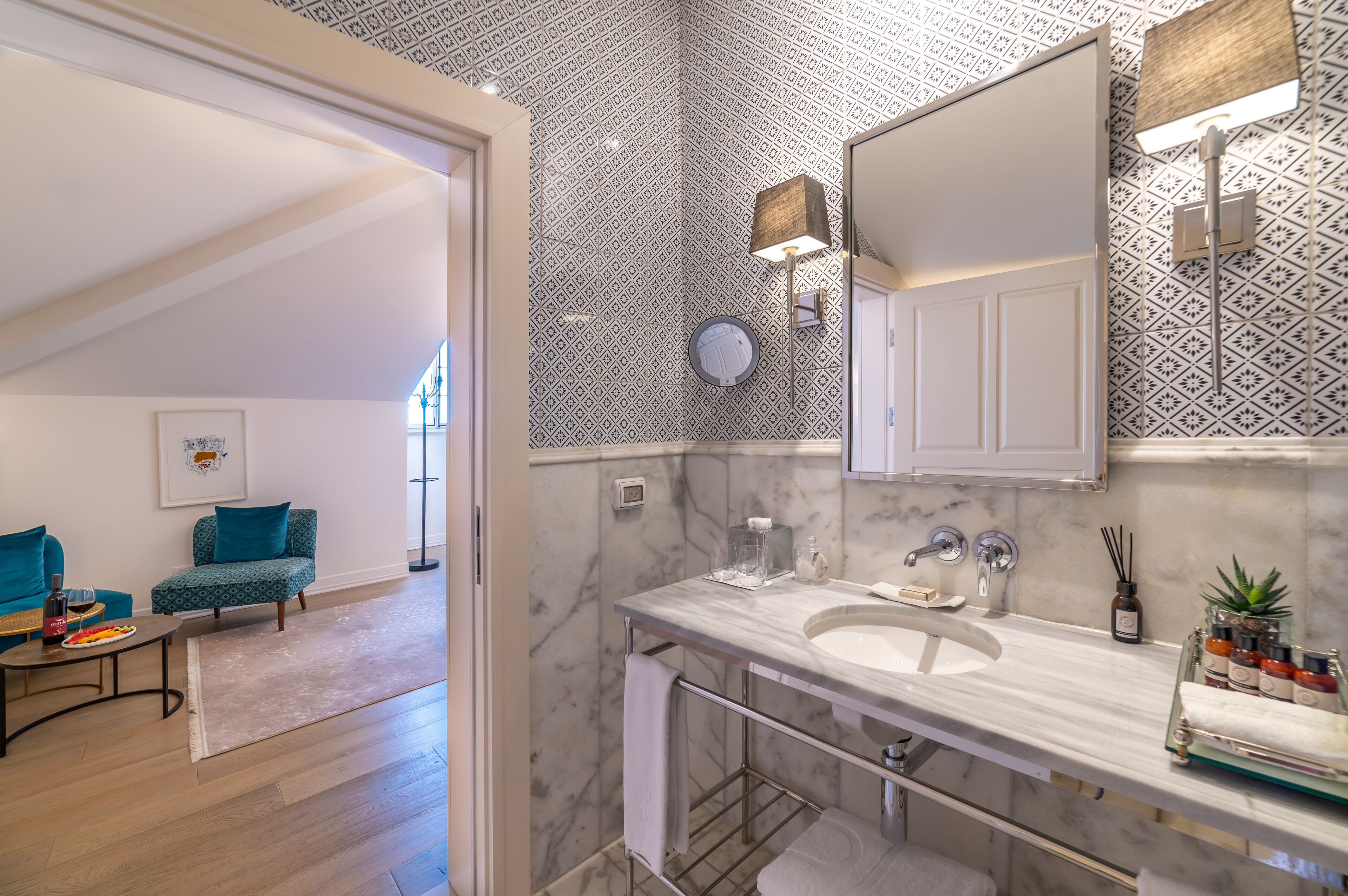 attic suite accessible by staircase only | bathroom | designer toiletries, hair dryer, bathrobes, slippers