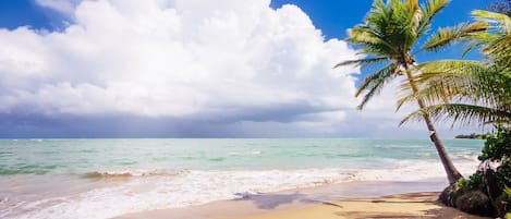 On the beach, beach towels