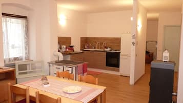 Fridge, oven, stovetop, coffee/tea maker