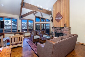 Smart TV, fireplace, DVD player, stereo