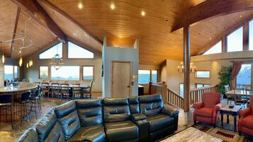 Smart TV, fireplace, DVD player, foosball