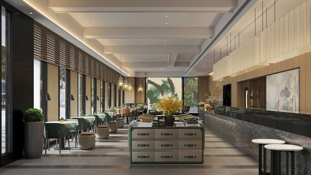 A modern hotel lobby with a long reception desk, seating area, and large windows. - Yong Le Lukang, a Tribute Portfolio Hotel (Lukang)