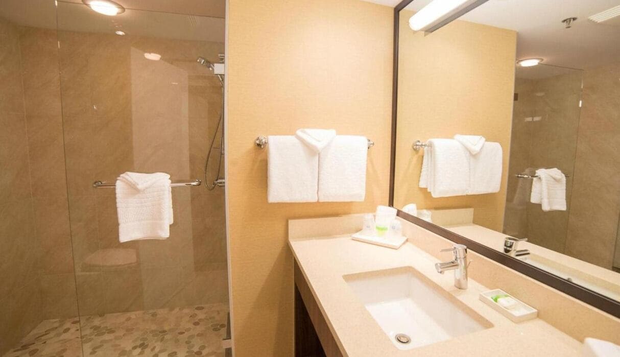 free toiletries, hair dryer, towels