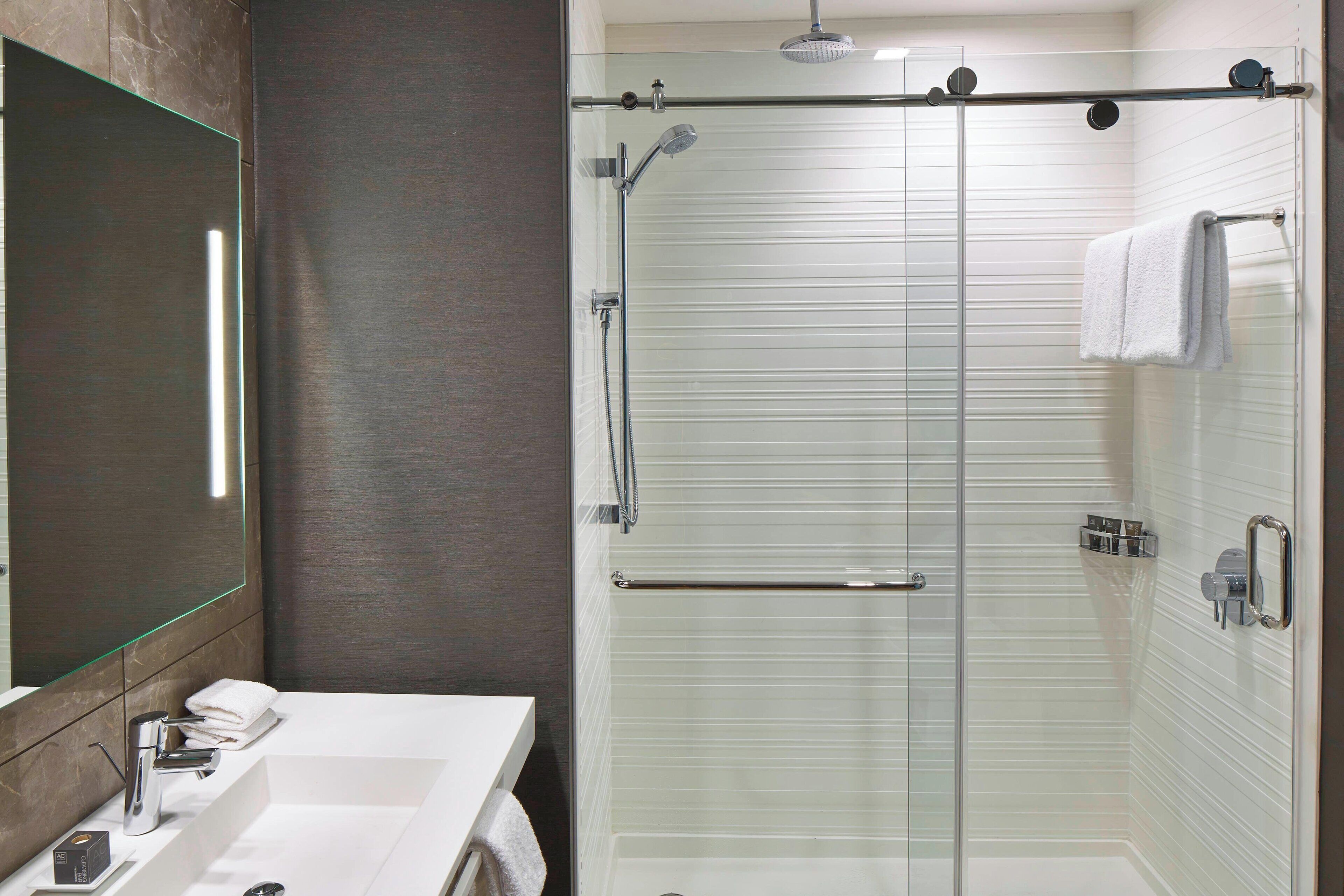 shower, free toiletries, hair dryer, towels