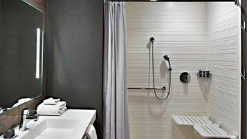 Shower, free toiletries, hair dryer, towels