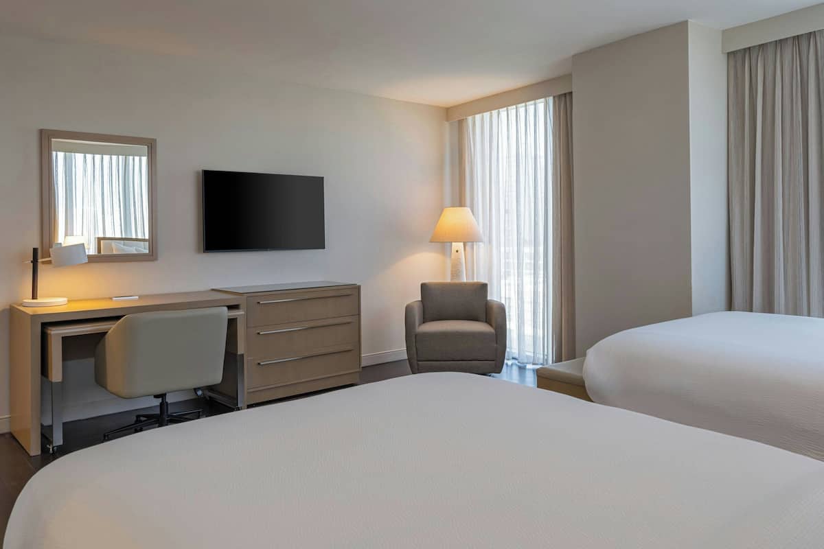 Hypo-allergenic bedding available, down comforters, in-room safe, desk