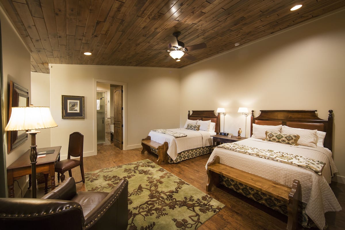 Deluxe Double Room, 2 Queen Beds, Private Bathroom, River View | Premium bedding, desk, individually furnished, bed sheets