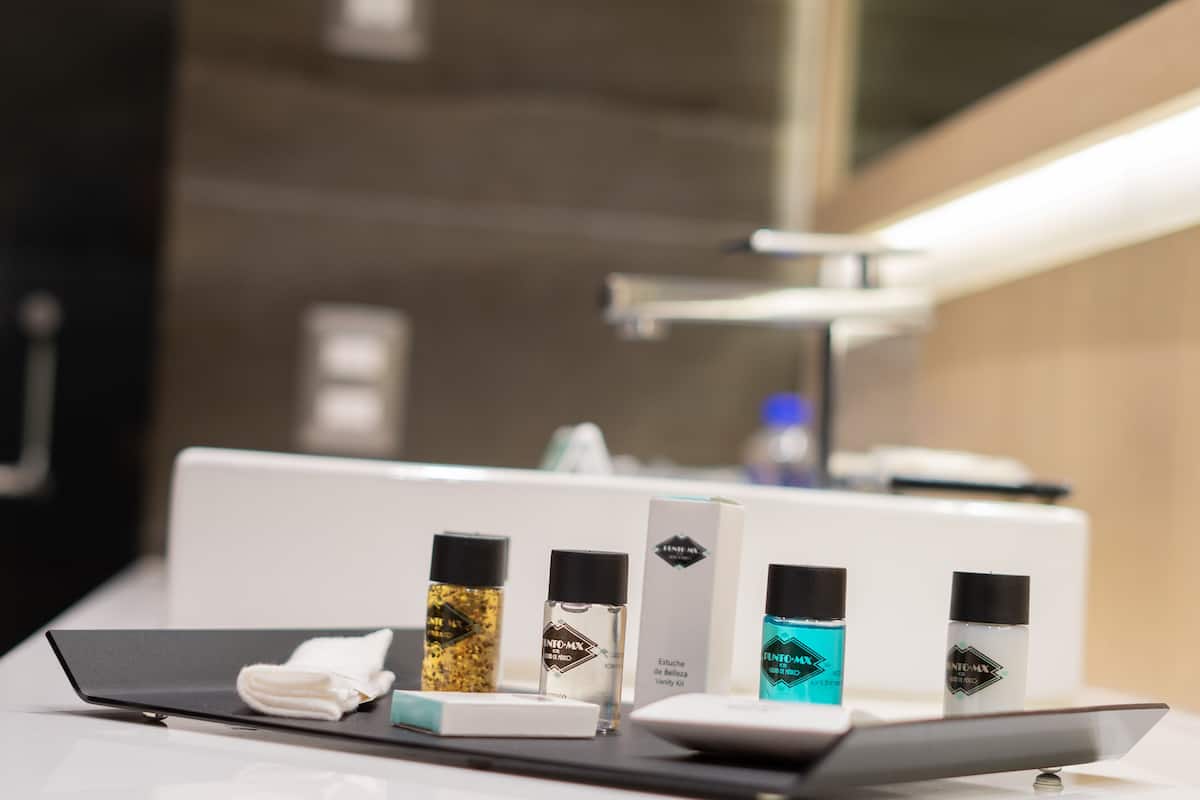 free toiletries, hair dryer, towels, soap