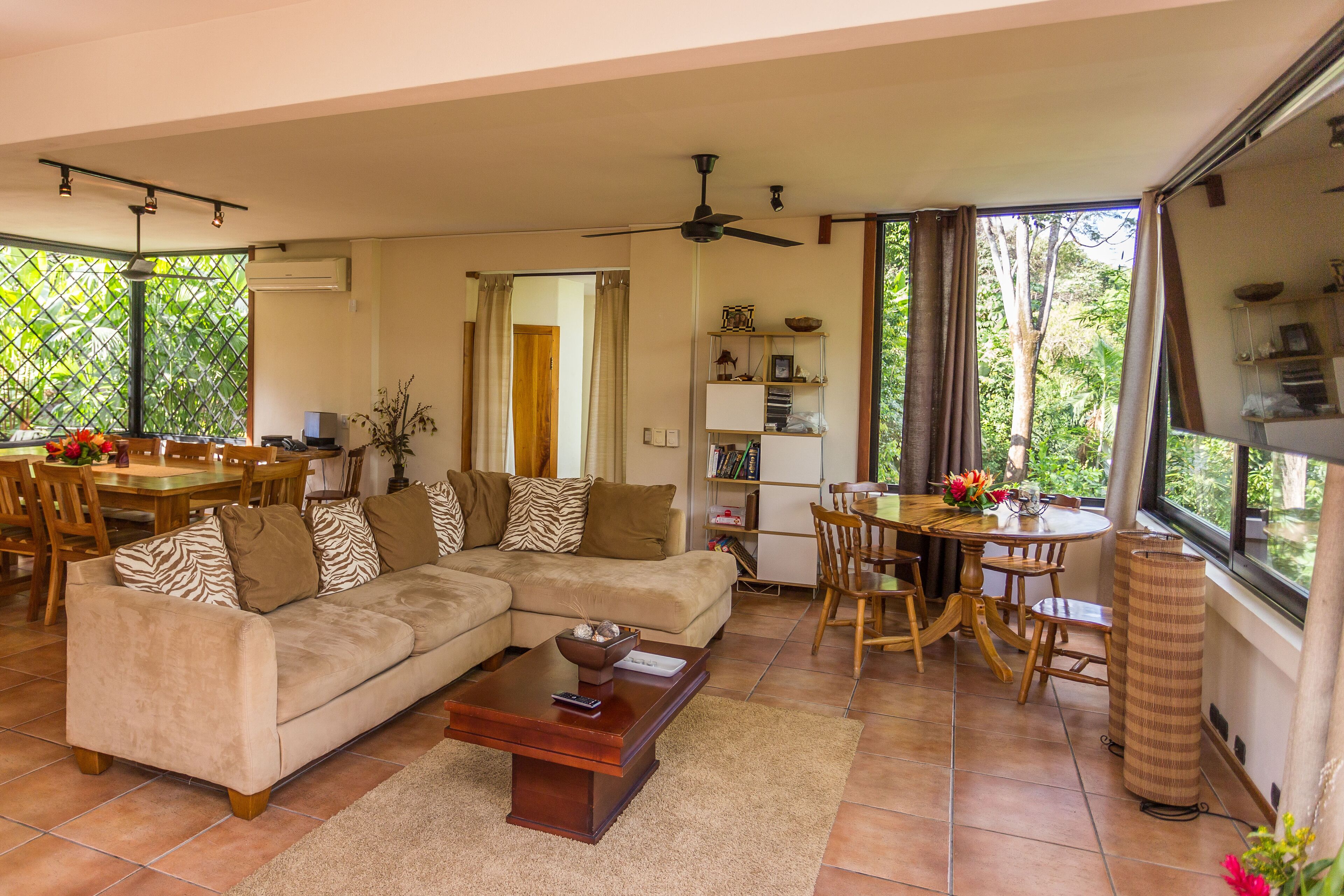 Smart TV, DVD player, books, music library