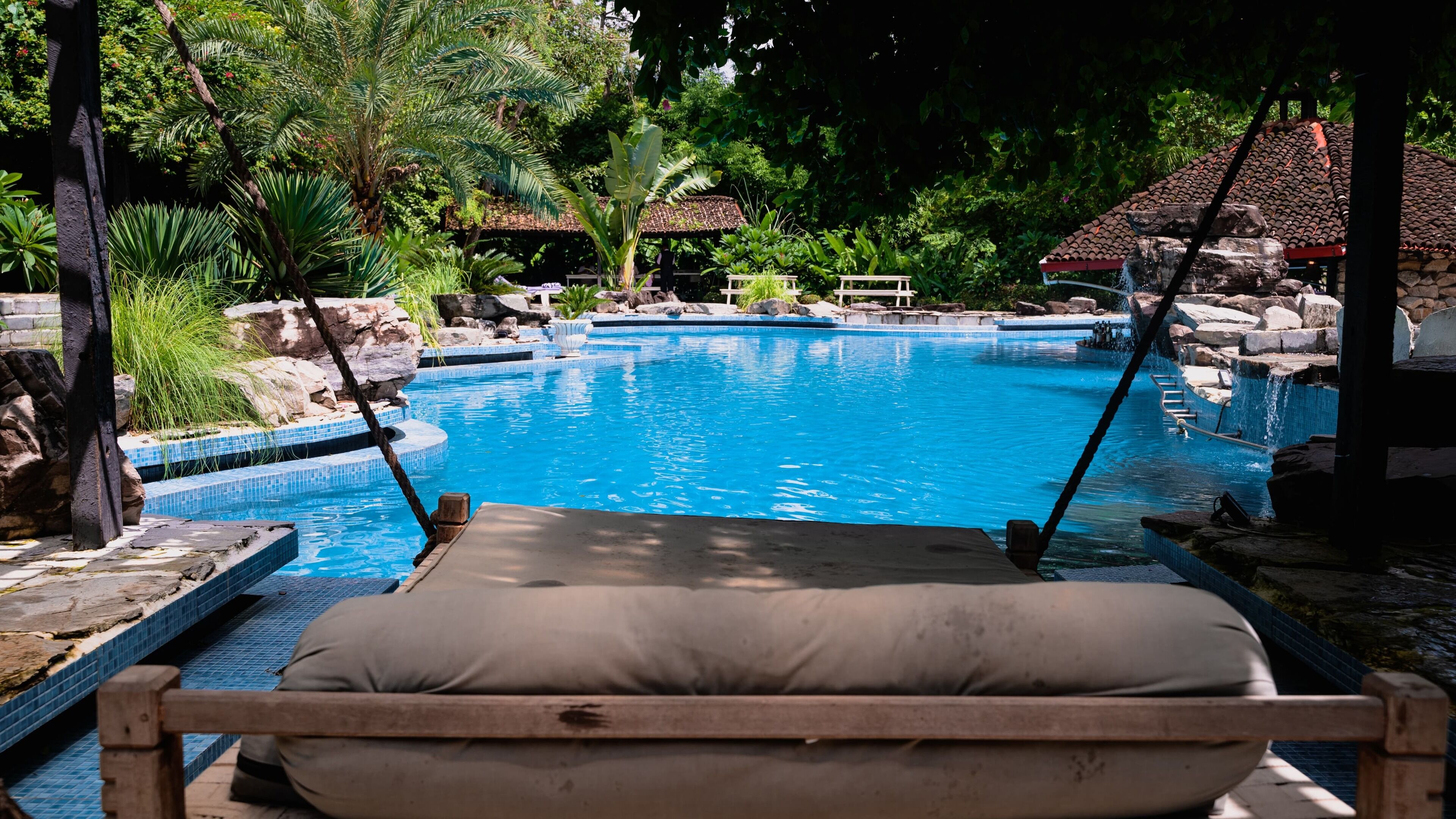 Outdoor pool, sun loungers