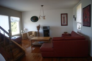 TV, fireplace, books - HOUSE SEA VIEW 100M BEACHES WITH ENCLOSED GARDEN (Trédrez-Locquémeau)