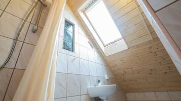 Combined shower/bathtub, free toiletries, hair dryer, towels