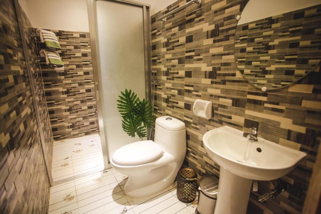 shower, hair dryer, bidet, towels