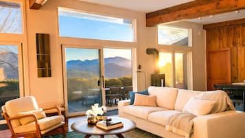 Smart TV, fireplace, video games, DVD player