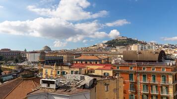 A cityscape with a prominent hill in the background, featuring historical buildings and a dome structure.