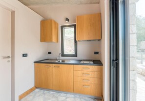 Fridge, stovetop, espresso maker, electric kettle