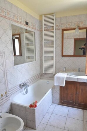 Shower, free toiletries, hair dryer, towels