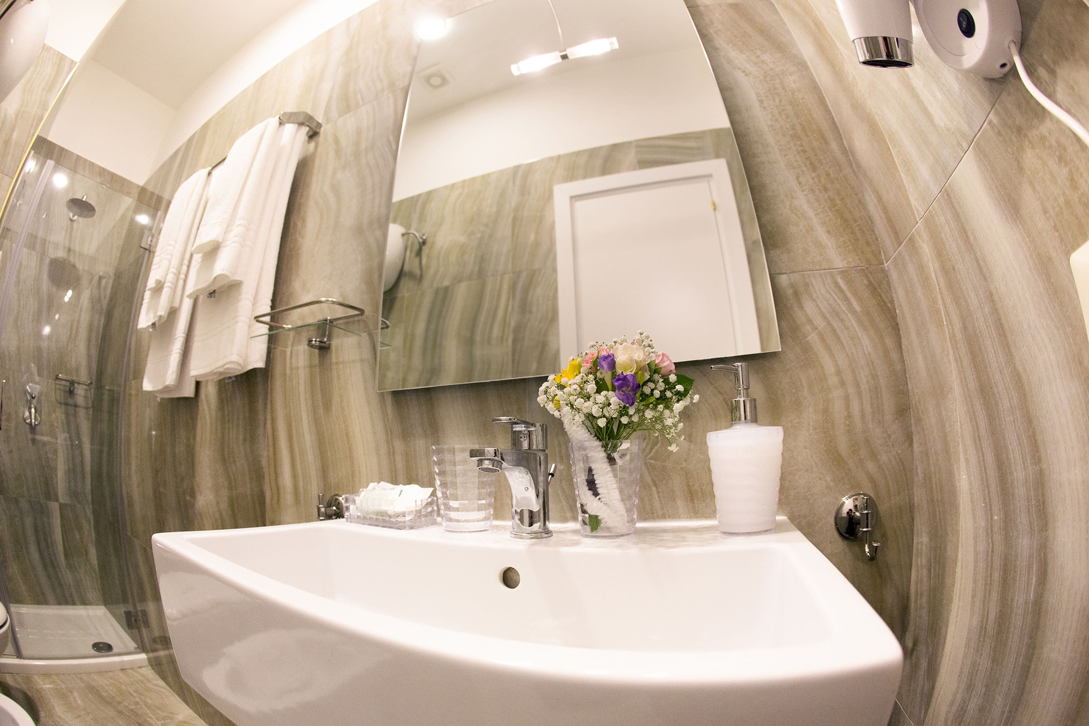 shower, free toiletries, hair dryer, slippers