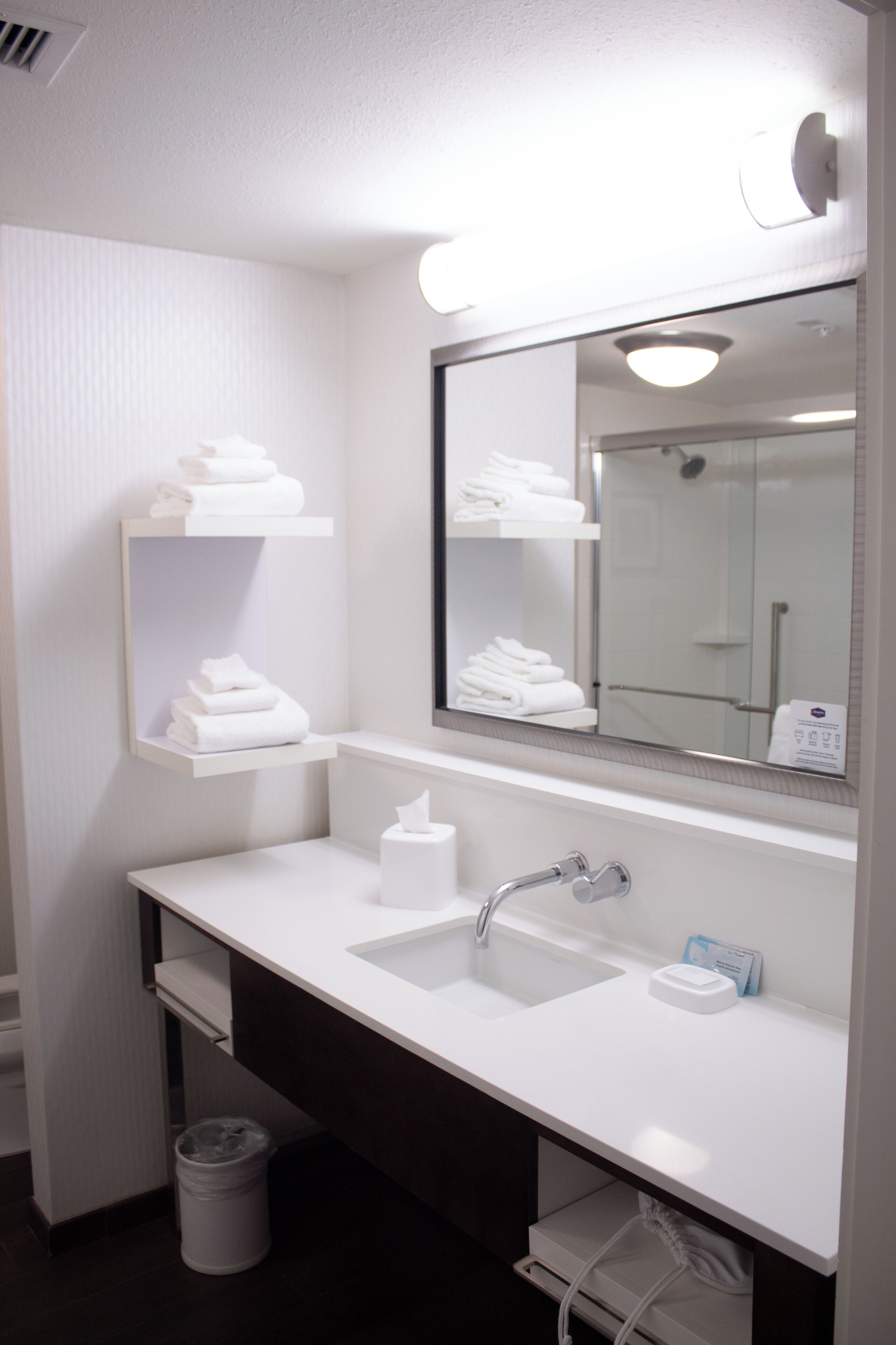 combined shower/bathtub, free toiletries, hair dryer, towels