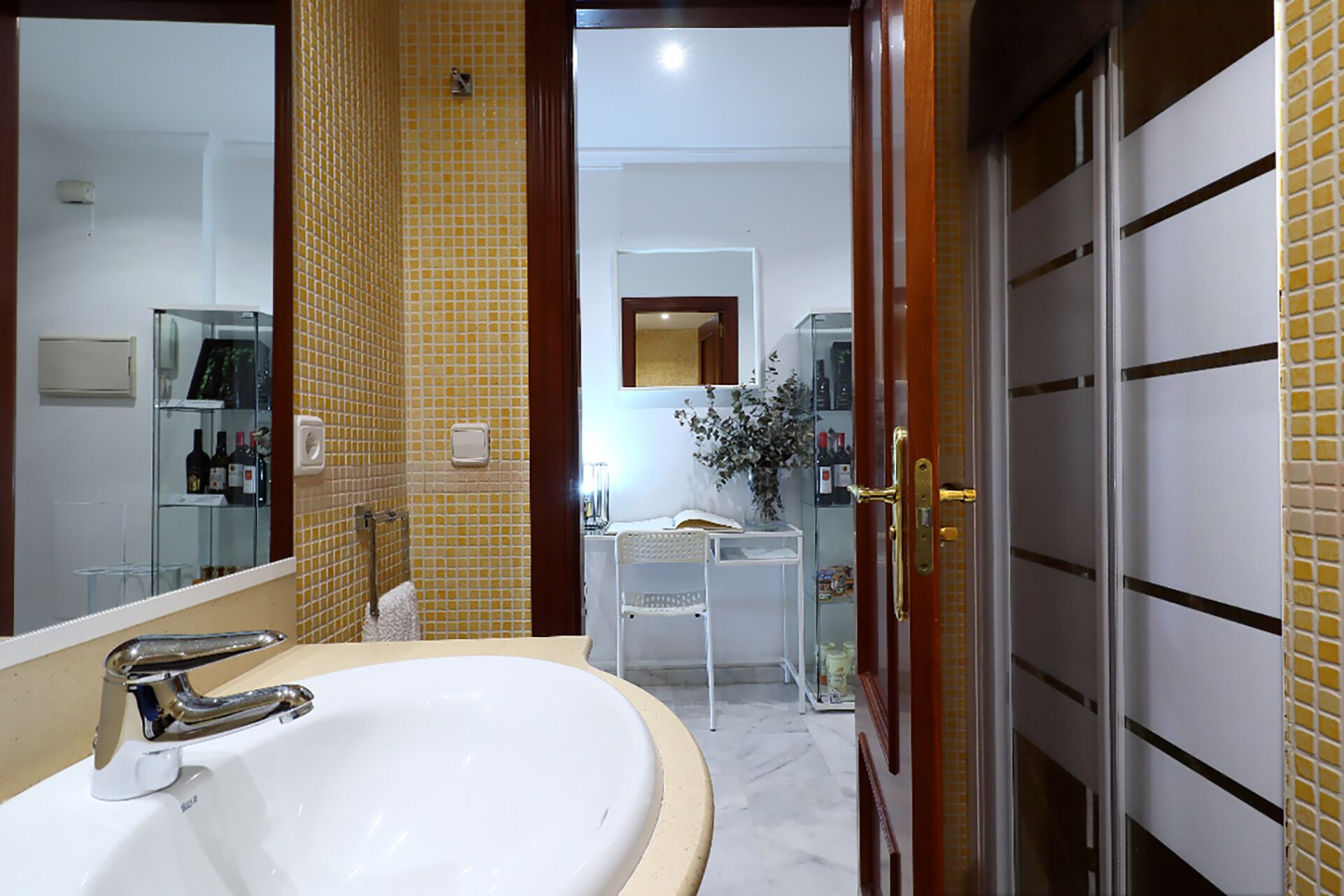 Combined shower/tub, hair dryer, bidet, towels