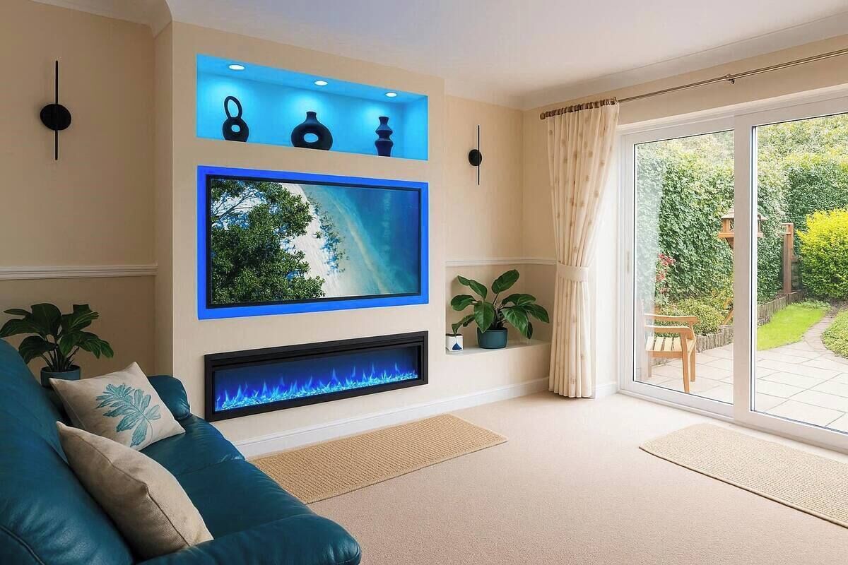 TV connectée, cheminée, chaîne hi-fi