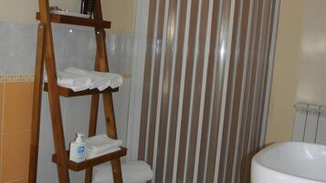 Combined shower/tub, hair dryer, bidet, towels
