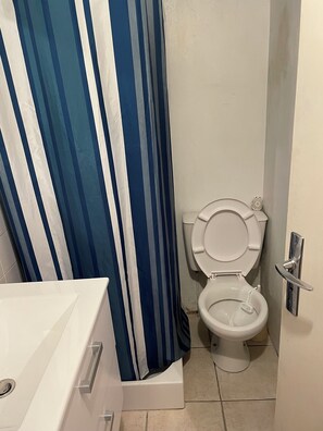 Douche, sĂšche-cheveux, papier toilette