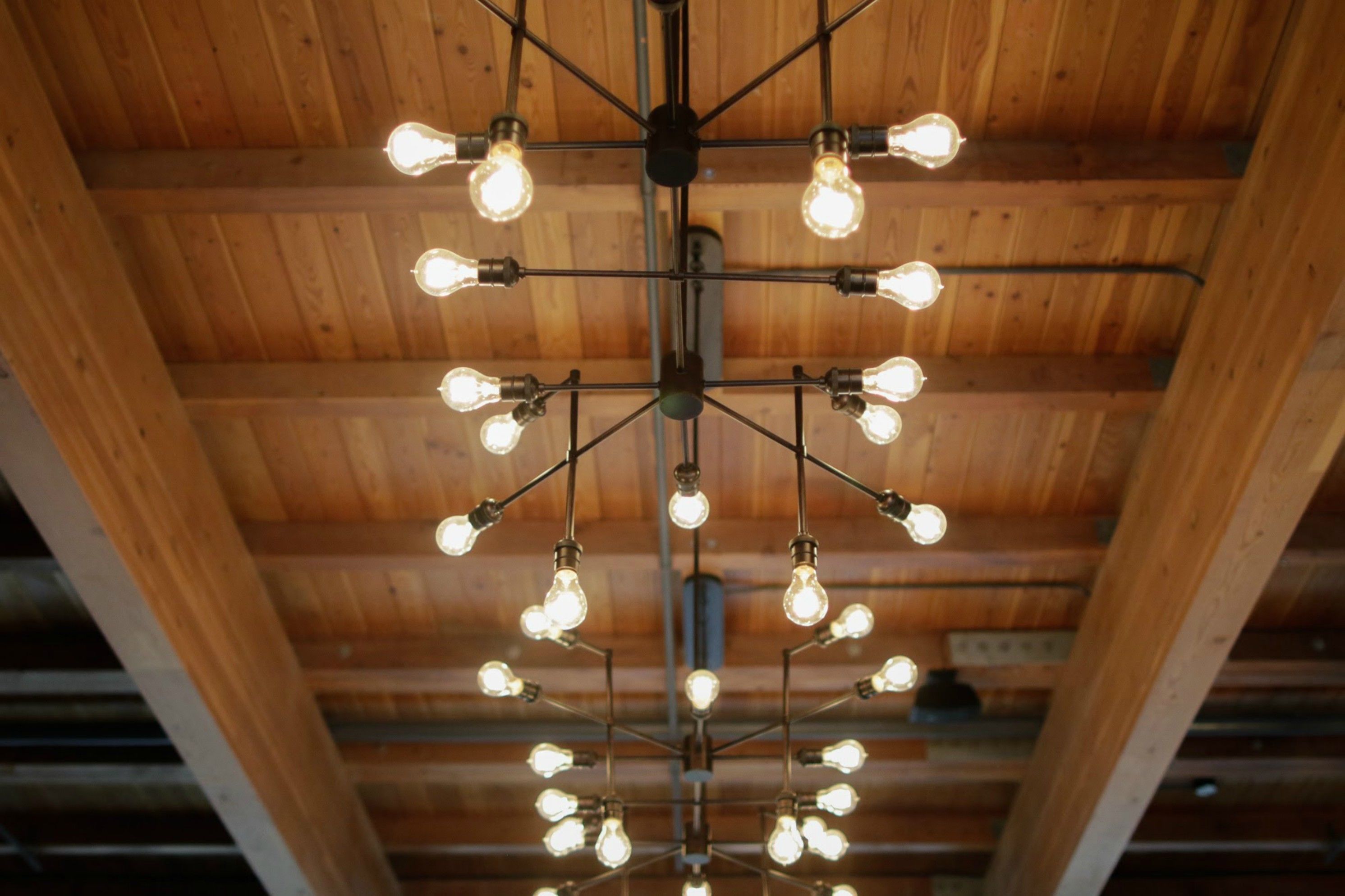 A ceiling with multiple light fixtures.