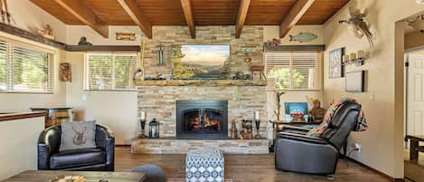 TV connectée, cheminée, jeux vidéo, lecteur de DVD