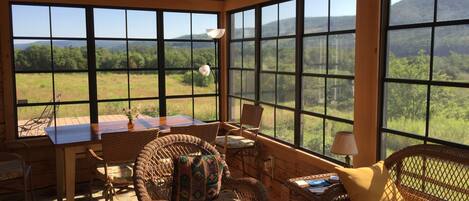 Fireplace, books, music library, stereo