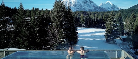 Indoor pool, outdoor pool, pool loungers