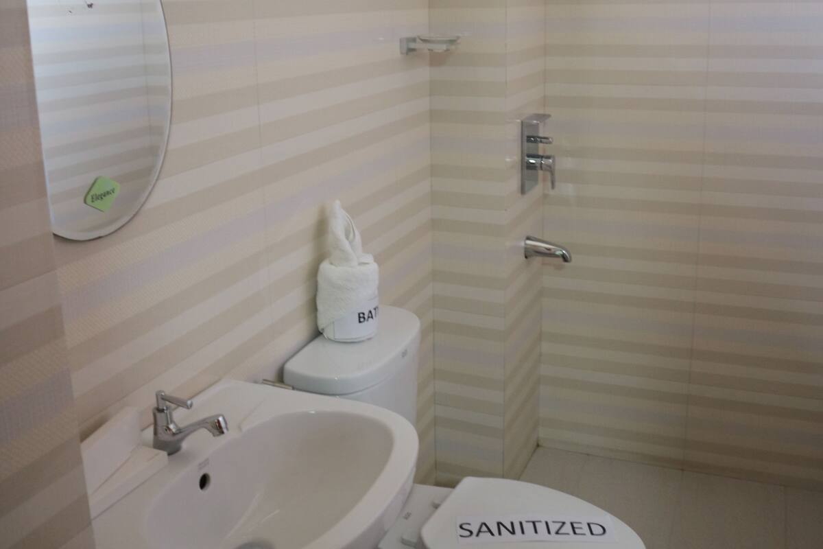 shower, free toiletries, hair dryer, towels