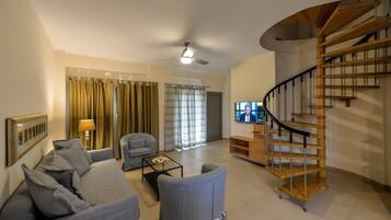 Apartment, 2 Bedrooms, Sea View | Living area | Flat-screen TV