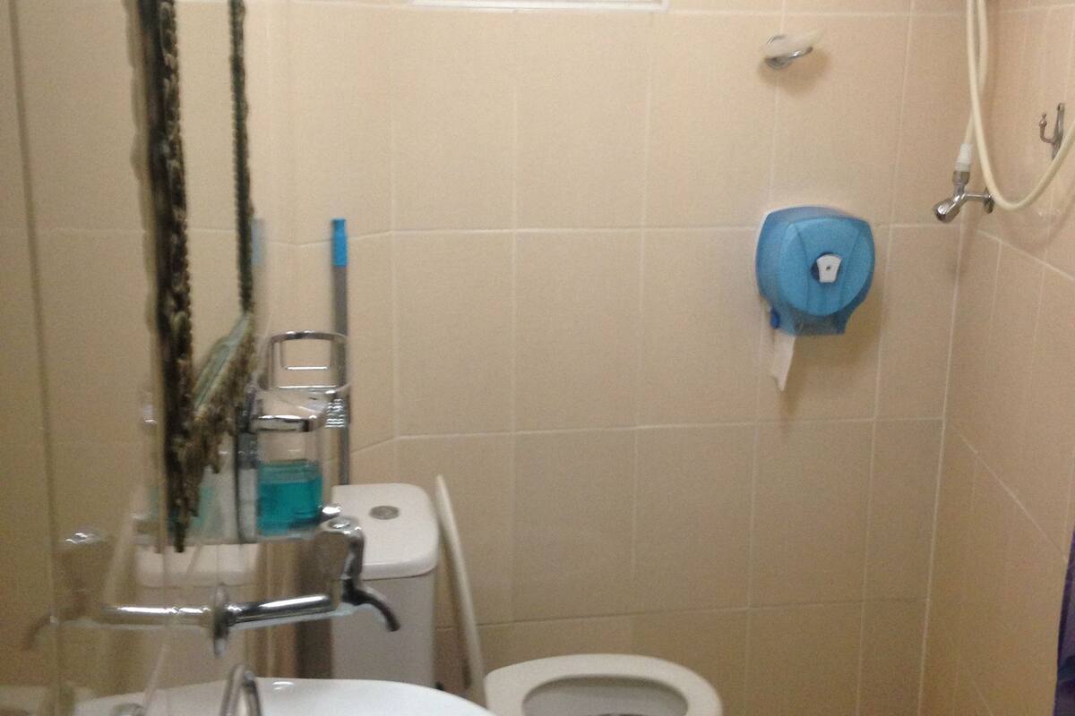 standard twin room | bathroom | shower, free toiletries, hair dryer, slippers