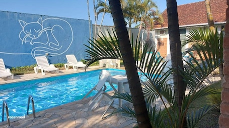 Outdoor pool, open 10:00 AM to 6:30 PM, pool umbrellas, sun loungers
