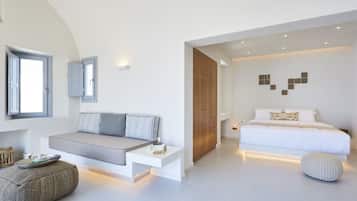 Suite Deluxe, 1 habitación, piscina privada, vistas al mar | 1 dormitorio, ropa de cama de alta calidad, edredones de plumas