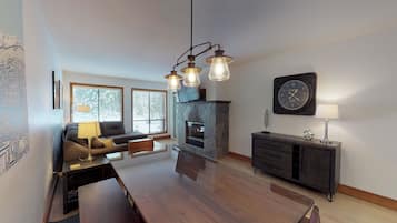 Luxury Condo, 3 Bedrooms, Resort View, Mountainside | Living area | Flat-screen TV, fireplace